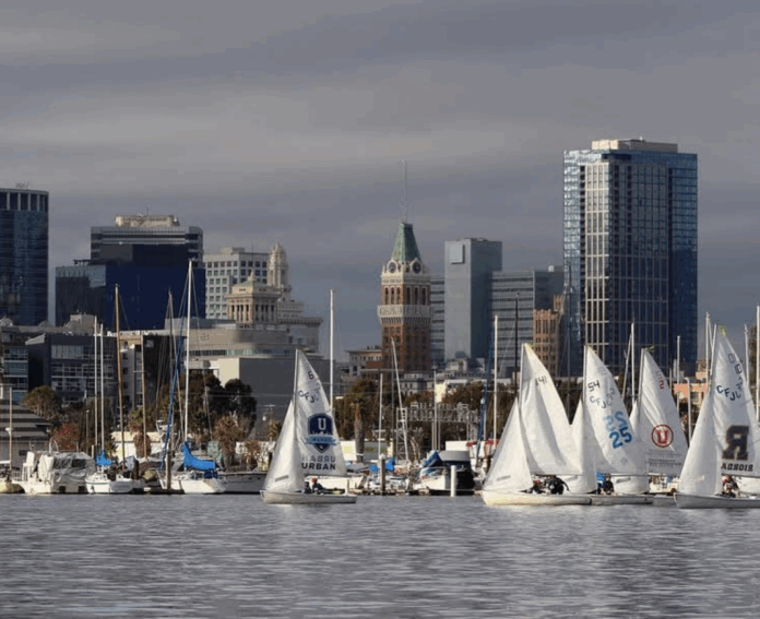 (Oakland Tech #25) at the 2024 Norcal 3 and 4 regatta at Encinal Yacht Club-Credit to @peidmontsailing via Instagram)